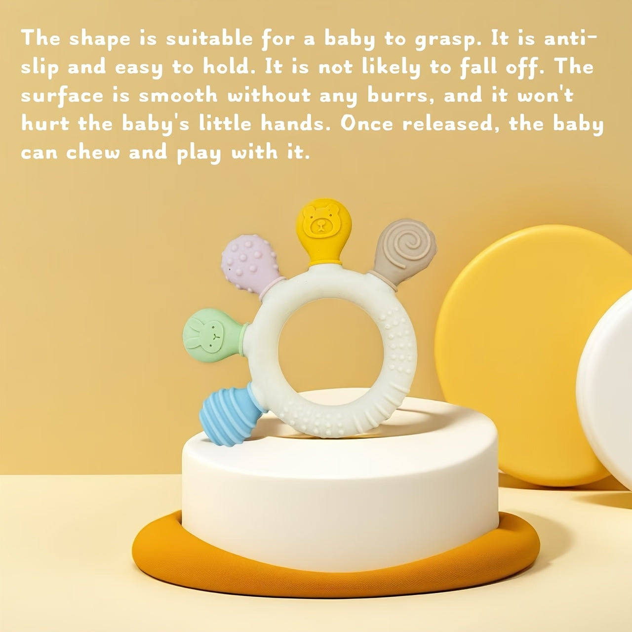 1pc Children's Hand-held Teething Toy, Cartoon Colored Animal Teether, Children's Silicone Teether, Children's Birthday Gift, Christmas And Halloween Gift