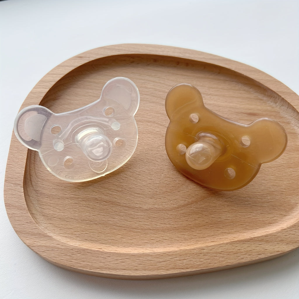 Silicone Baby Pacifiers with Cute Bear Design - BPA Free Soft Soothing Teether, Newborn Infant Dummy for Oral Development, 0-3 Years, Gentle on Gums, Food-Grade Teething Toy
