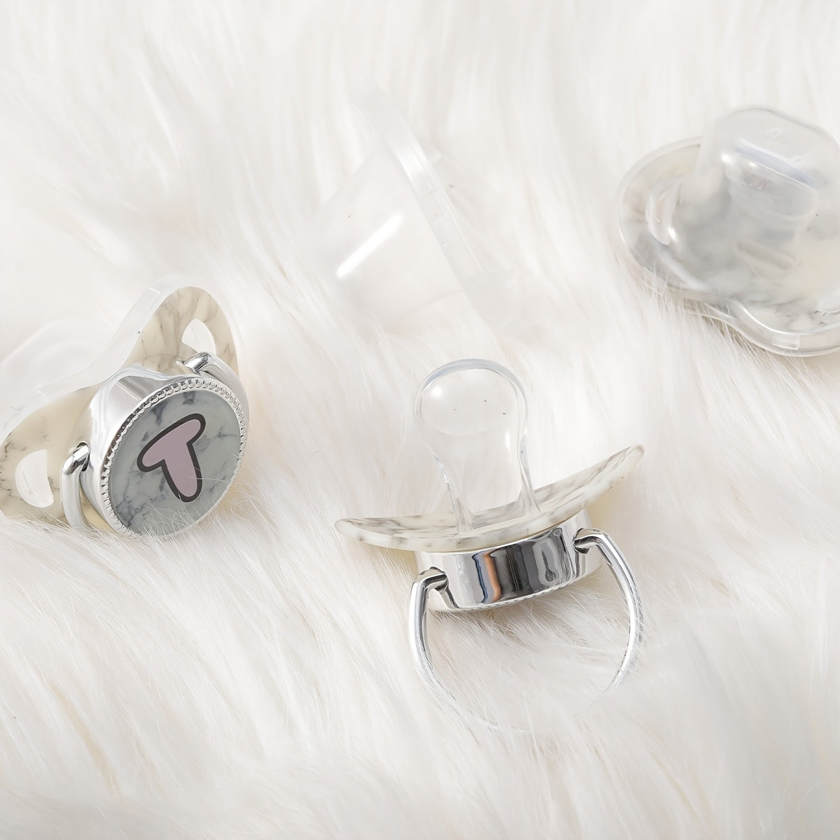 Phthalate-Free Soother 1pc Soft Silicone, Phthalate-Free Milk White Marble Letter Design Soother with Dust-Proof Lid - Safe & Comfortable, Multiple Styles - Ideal Gift, Essentials, Stylish Accessory