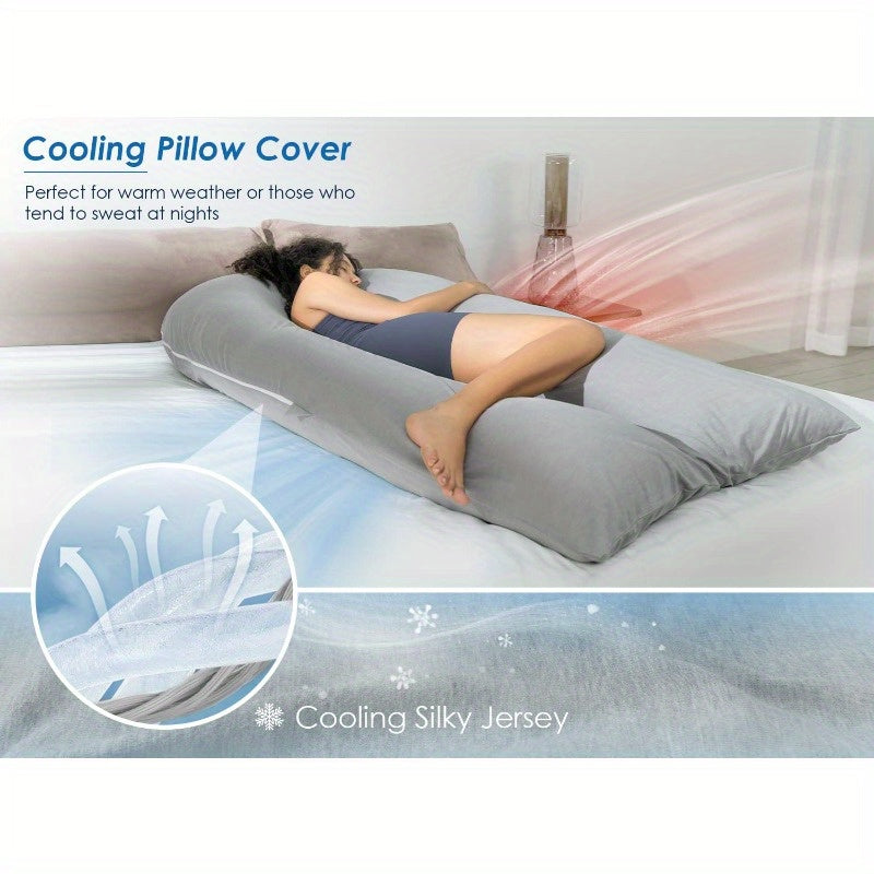 Extra Long U-Shaped Body Pillow for Sleeping - 65 Inch Full Body Support Maternity Pillow for Adults, Back Hip Legs Support, Pregnant Women, Grey, Comfortable Sleeping, Ergonomic Design, Durable Fabric