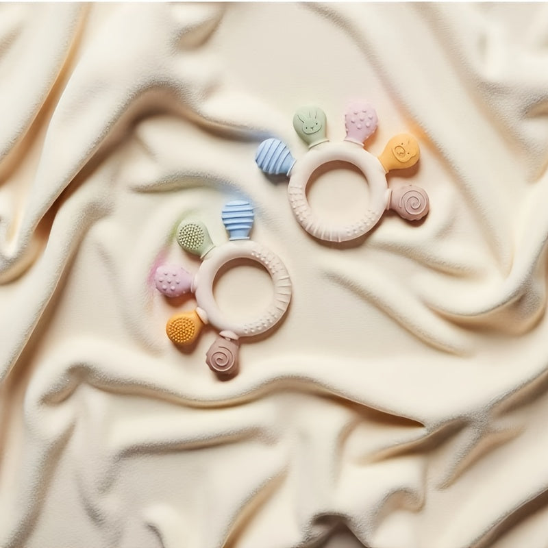 1pc Children's Hand-held Teething Toy, Cartoon Colored Animal Teether, Children's Silicone Teether, Children's Birthday Gift, Christmas And Halloween Gift