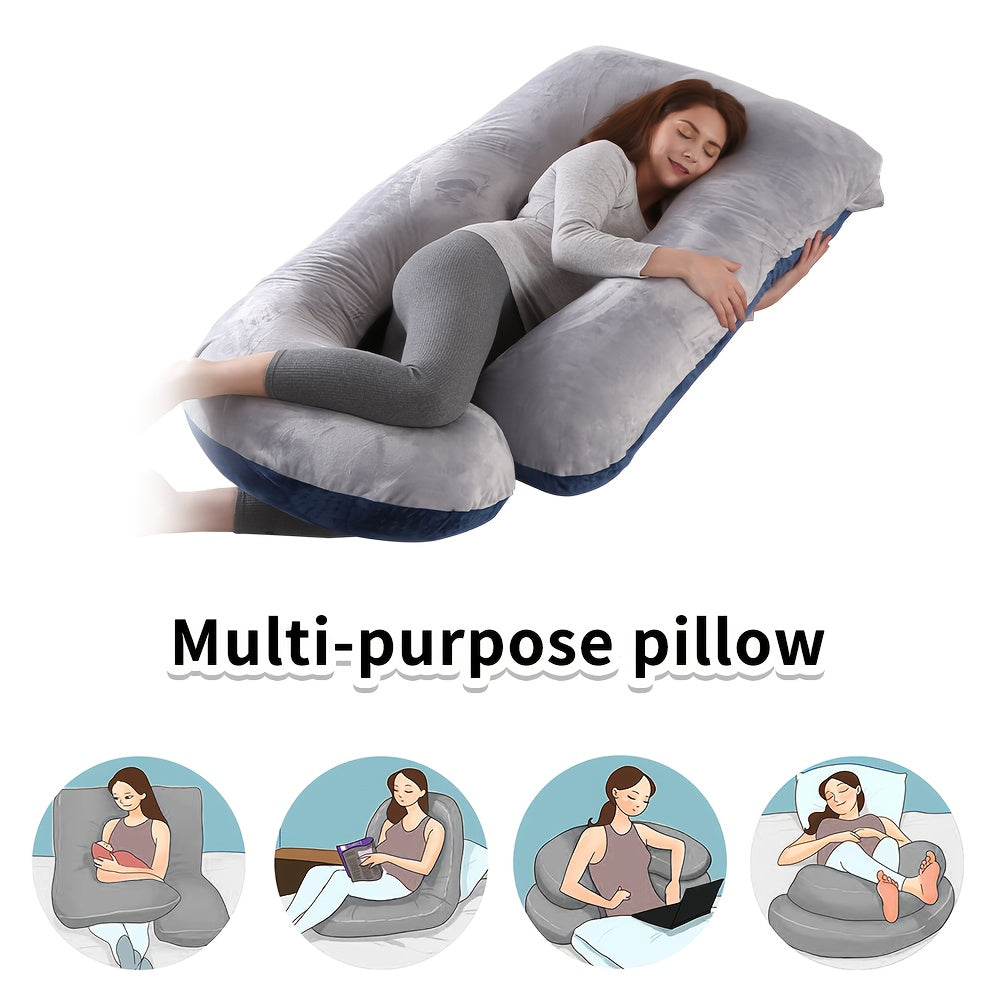 60-inch J-Shaped Full Body Pillow, Maternity Pillow, Maternity Full Body Pillow with Velvet Pillowcase, Full Body Pillow with Back, Leg, And Tummy Support, Helps Ensure Adequate, Comfortable Sleep