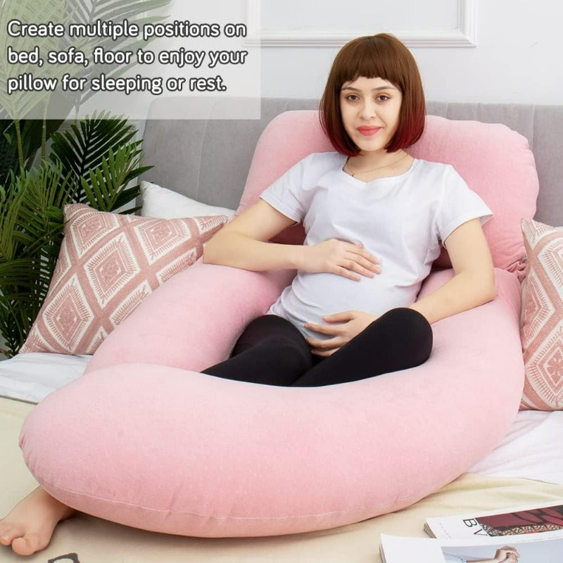 60in Full Body Pillow Nursing Maternity and Pregnancy Pillow Extra Large U Shape Pillows with Detachable Side Separate port Pillow and Removable Cover Veet Light Pink
