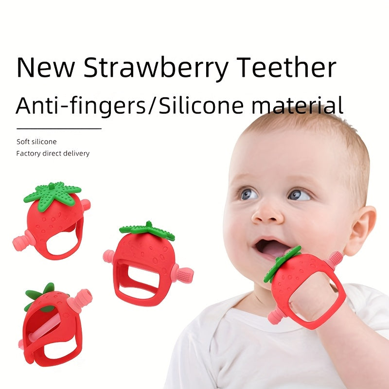 Food Grade Hand Silicone Baby Teething Toys Strawberry Shape Hand Protector Silicone Teether For Babies