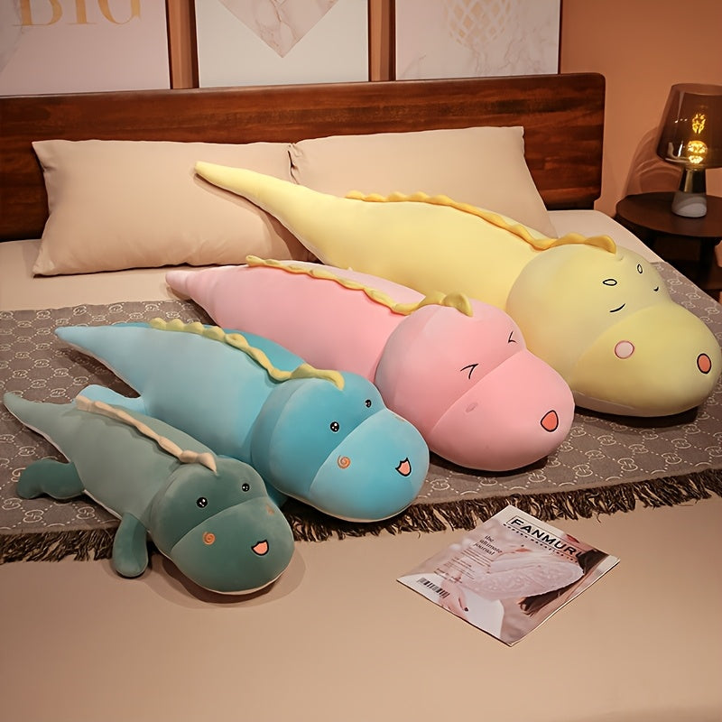 Cute Dinosaur Plush Toy Pillow - Soft Polyester Kids Bedtime Companion, Adorable Dinosaur Design with Expressive Eyes, 3 Colors (Pink, Green, Blue) for Toddlers 0+, Birthday Gift & Nursery Decor