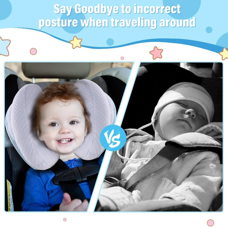 Upgraded 2 in 1 Baby Travel Pillow Adjustable Banana Shape Baby Neck Head Support Piloow Stroller Insert Cushion for 4 Months Up Toddler Blue