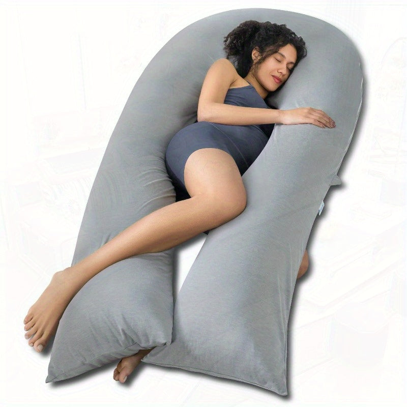 Extra Long U-Shaped Body Pillow for Sleeping - 65 Inch Full Body Support Maternity Pillow for Adults, Back Hip Legs Support, Pregnant Women, Grey, Comfortable Sleeping, Ergonomic Design, Durable Fabric