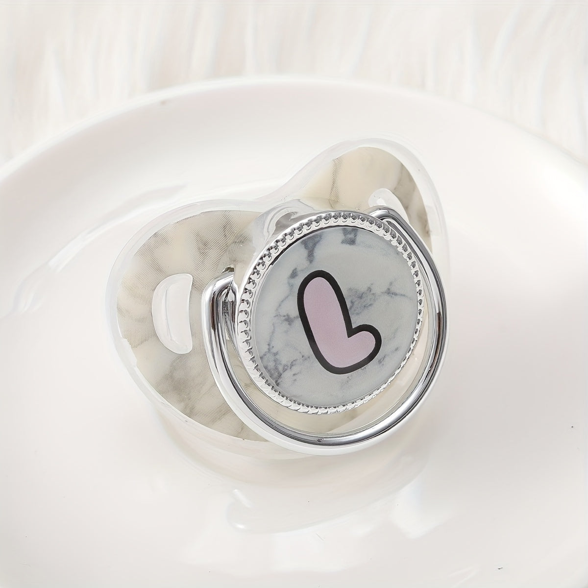 Phthalate-Free Soother 1pc Soft Silicone, Phthalate-Free Milk White Marble Letter Design Soother with Dust-Proof Lid - Safe & Comfortable, Multiple Styles - Ideal Gift, Essentials, Stylish Accessory