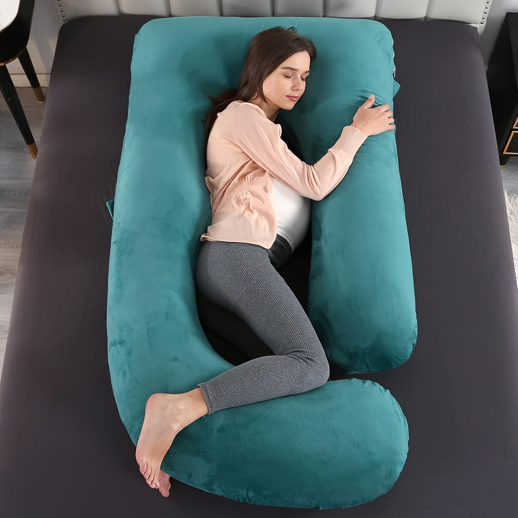 60-inch J-Shaped Full Body Pillow, Maternity Pillow, Maternity Full Body Pillow with Velvet Pillowcase, Full Body Pillow with Back, Leg, And Tummy Support, Helps Ensure Adequate, Comfortable Sleep