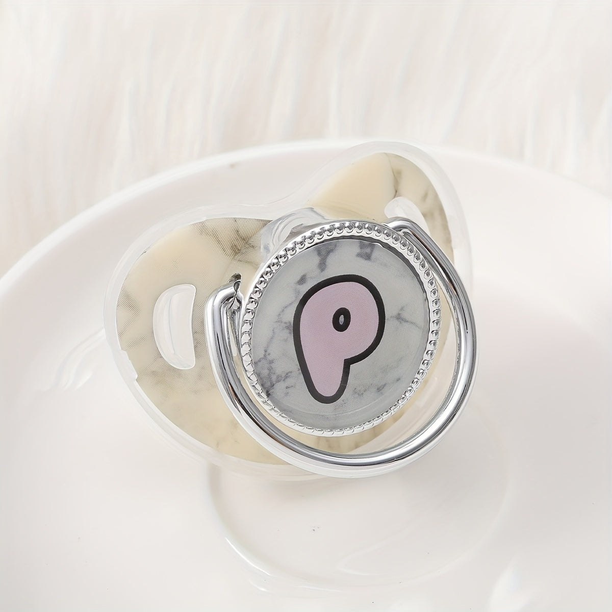 Phthalate-Free Soother 1pc Soft Silicone, Phthalate-Free Milk White Marble Letter Design Soother with Dust-Proof Lid - Safe & Comfortable, Multiple Styles - Ideal Gift, Essentials, Stylish Accessory