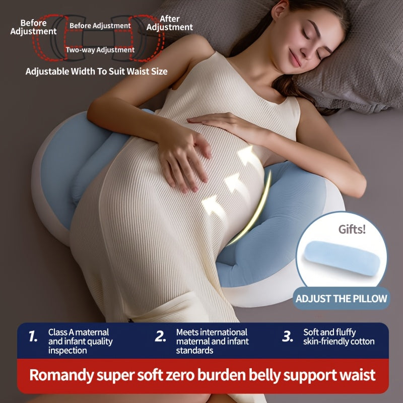 Adjustable U-Shaped Maternity Pillow - Medium Soft Polyester Fiber with Back, Lumbar & Belly Support - Multifunctional Pregnancy Sleeping Aid Cushion for Enhanced Comfort