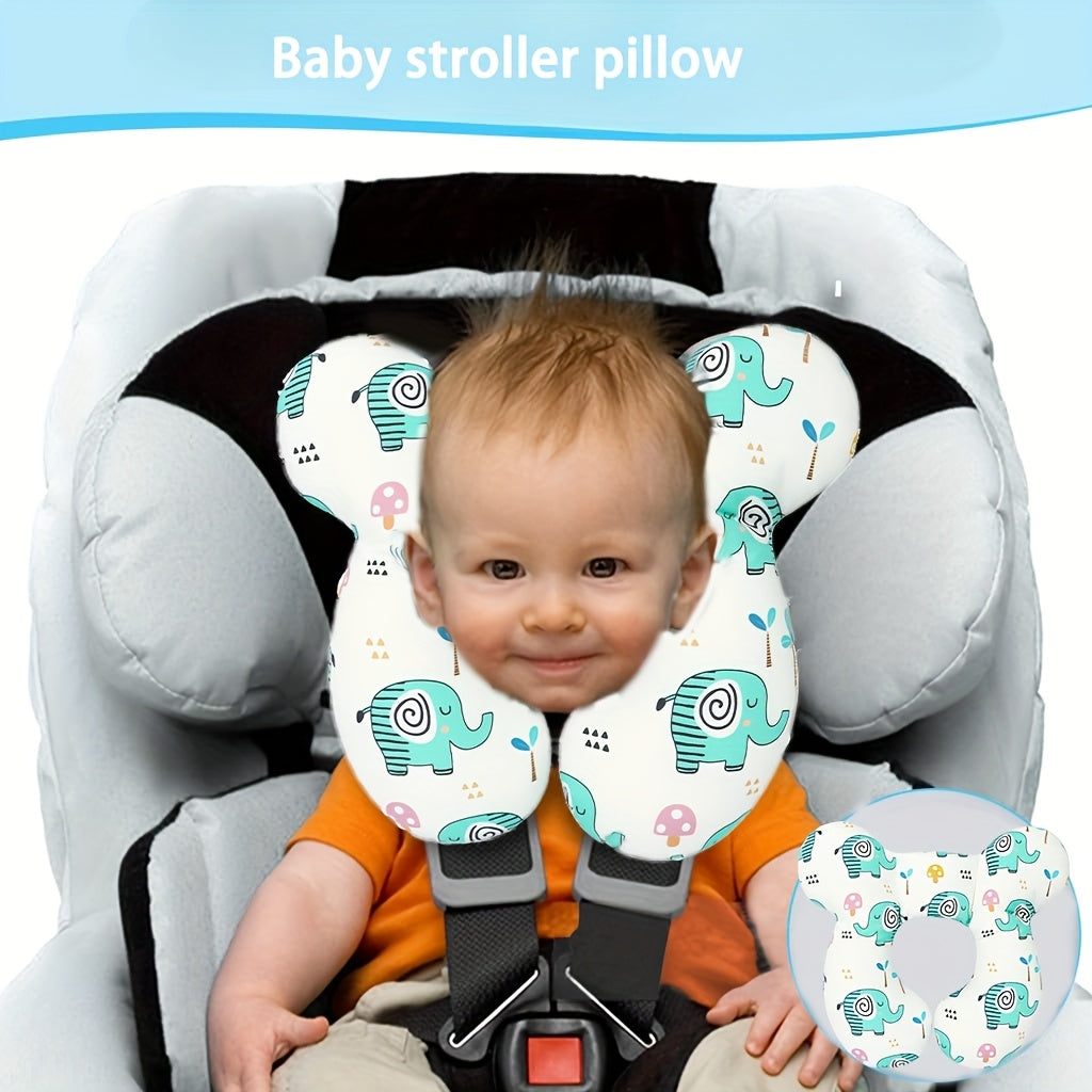 Soft U-Shaped Pillow Soft Polyester U-Shaped Infant Travel Pillow | Secure Fit for Strollers & High Seats, Cartoon Elephant Design, Youngsters Supportive Cushion, Stroller Accessory | Playful Design