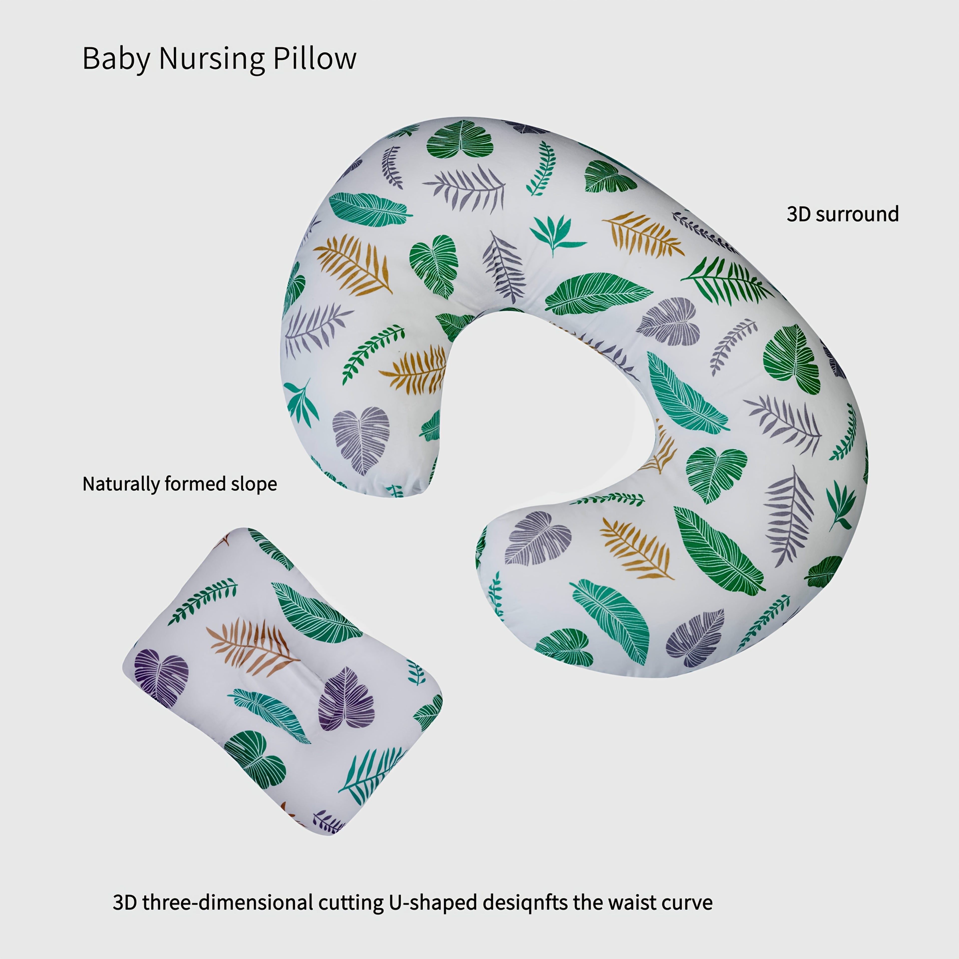Portable Nursing Pillow Portable 3D Ergonomic Comfortable Handheld Nursing Pillow | Soft Polyester Cover, Multi-Color Leaf Pattern, Washable, Hands-Free Feeding Aid for Moms & Caregivers, Postpartum Support, Breastfeeding