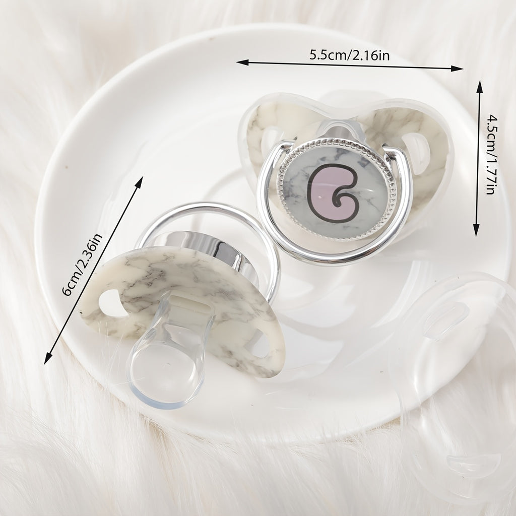 Phthalate-Free Soother 1pc Soft Silicone, Phthalate-Free Milk White Marble Letter Design Soother with Dust-Proof Lid - Safe & Comfortable, Multiple Styles - Ideal Gift, Essentials, Stylish Accessory