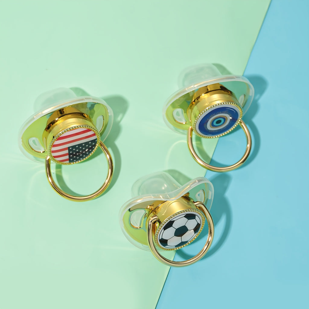 1 Soccer Ball, American Flag, Devil's Eye Silicone Printed Pacifier - Integrated Design with Dust Cover, Easy to Clean, Ideal Baby Party Gift, Multiple Options Available
