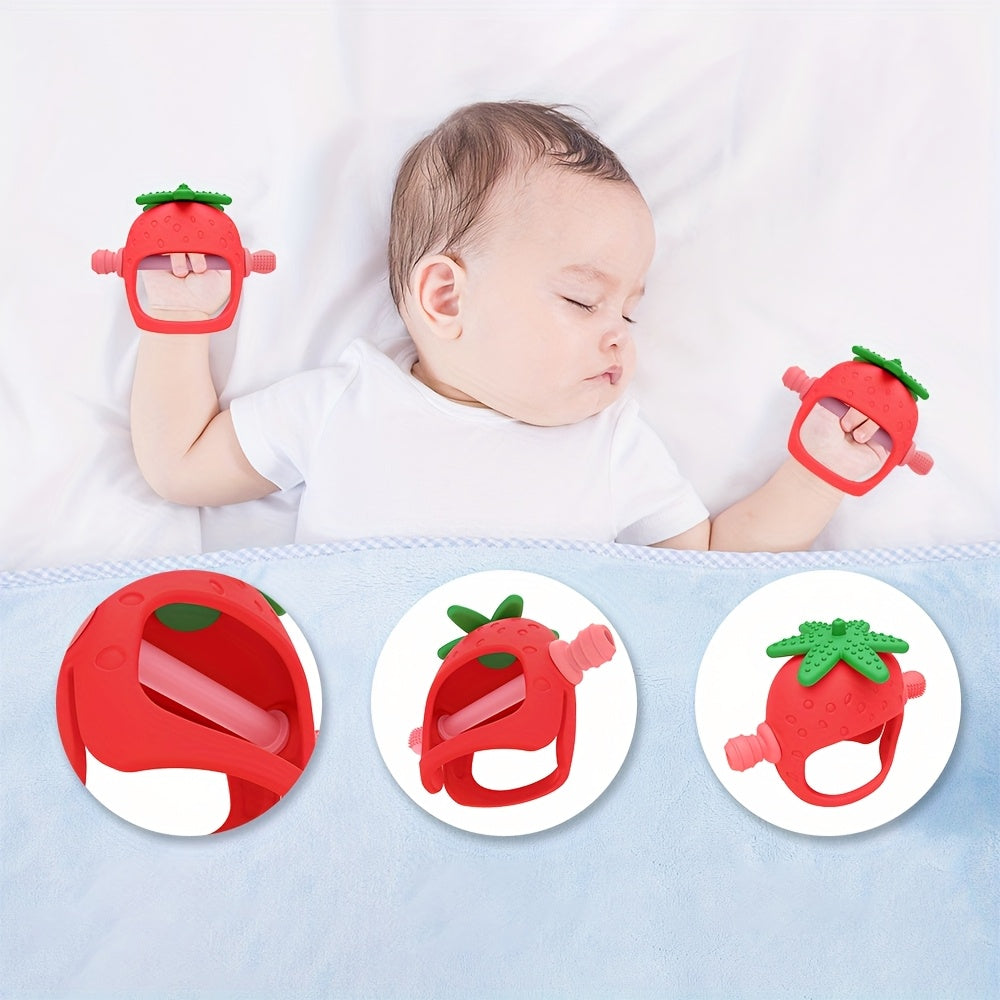 Food Grade Hand Silicone Baby Teething Toys Strawberry Shape Hand Protector Silicone Teether For Babies