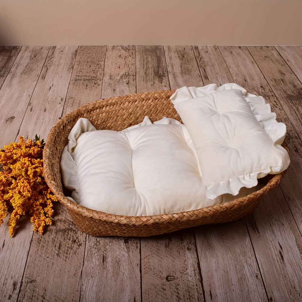 1Set Newborn Photography Prop - Soft Spandex Lace Cushions & Pillows, Elegant Beige and Navy Blue, Perfect First Meeting Gift for Youngsters, Newborn Photography Props|Elegant Cushions|Soft Spandex Fabric