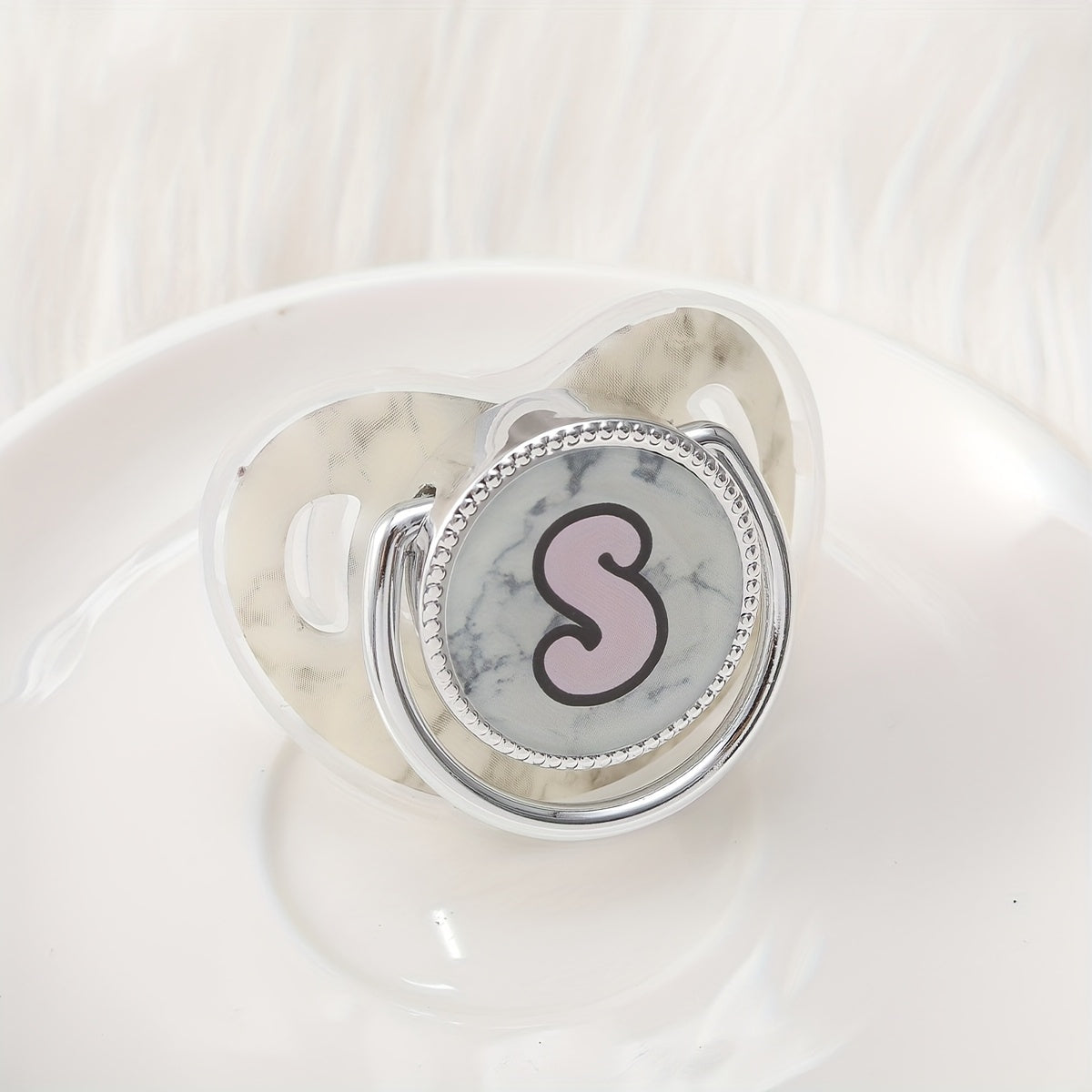 Phthalate-Free Soother 1pc Soft Silicone, Phthalate-Free Milk White Marble Letter Design Soother with Dust-Proof Lid - Safe & Comfortable, Multiple Styles - Ideal Gift, Essentials, Stylish Accessory