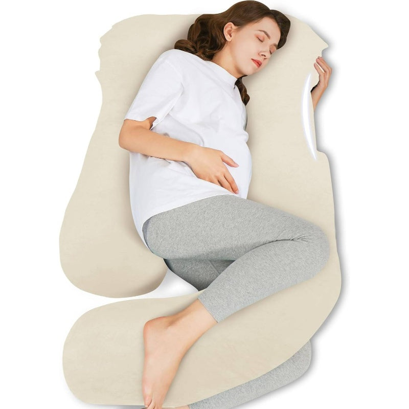 U - Shaped Pregnancy Pillow Sleeping - Full Body Maternity Support Pillow with Cooling Removable Cover - Comfort Back, HIPS, Belly - 57 Inch Pregnant Women, Ivory