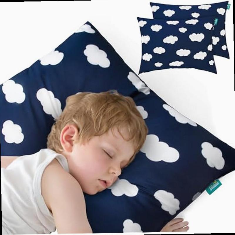 Toddler Pillow for Sleeping Kid Pillow 14 x 19 for Small Travel Bed Nap Pillows Soft Skin Friendly Small Pillows for Sleeping Toddler Use Only Age 2 to 5 Navy Cloud