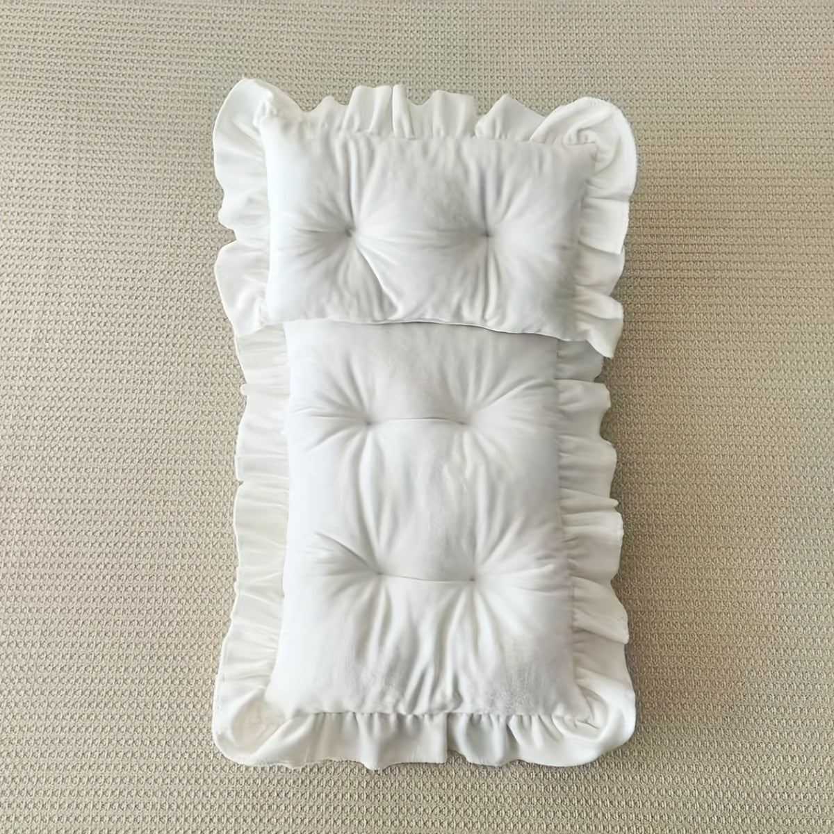 1Set Newborn Photography Prop - Soft Spandex Lace Cushions & Pillows, Elegant Beige and Navy Blue, Perfect First Meeting Gift for Youngsters, Newborn Photography Props|Elegant Cushions|Soft Spandex Fabric