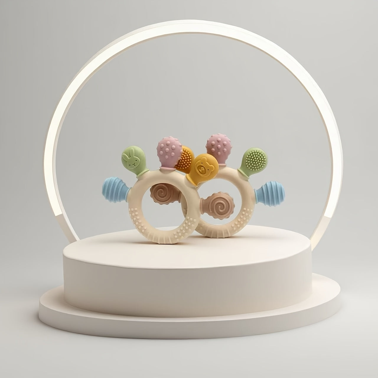 1pc Children's Hand-held Teething Toy, Cartoon Colored Animal Teether, Children's Silicone Teether, Children's Birthday Gift, Christmas And Halloween Gift