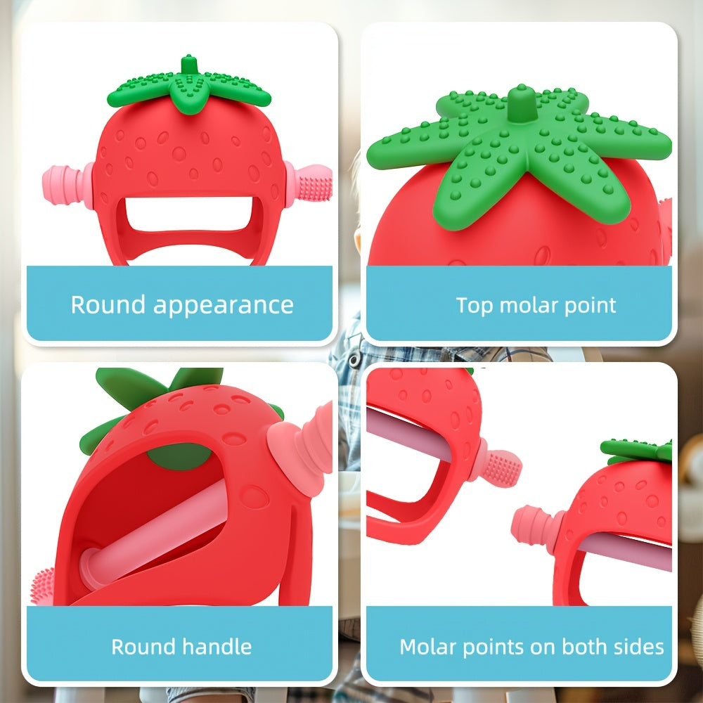 Food Grade Hand Silicone Baby Teething Toys Strawberry Shape Hand Protector Silicone Teether For Babies