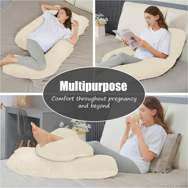 U - Shaped Pregnancy Pillow Sleeping - Full Body Maternity Support Pillow with Cooling Removable Cover - Comfort Back, HIPS, Belly - 57 Inch Pregnant Women, Ivory
