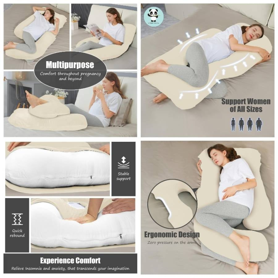 U - Shaped Pregnancy Pillow Sleeping - Full Body Maternity Support Pillow with Cooling Removable Cover - Comfort Back, HIPS, Belly - 57 Inch Pregnant Women, Ivory