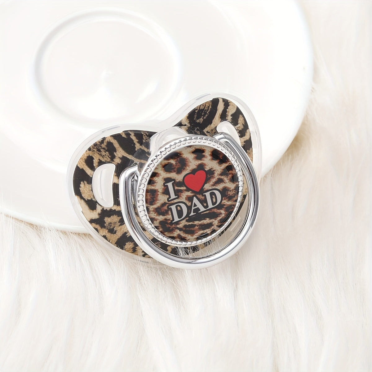 Leopard Print Pacifier 1pc Multi-Color Leopard Print I LOVE YOU\u002FMAD\u002FUM Pacifier | Soft, Comfortable, Phthalate-Free, Dustproof Lid - Safe Gift for Boys & Girls