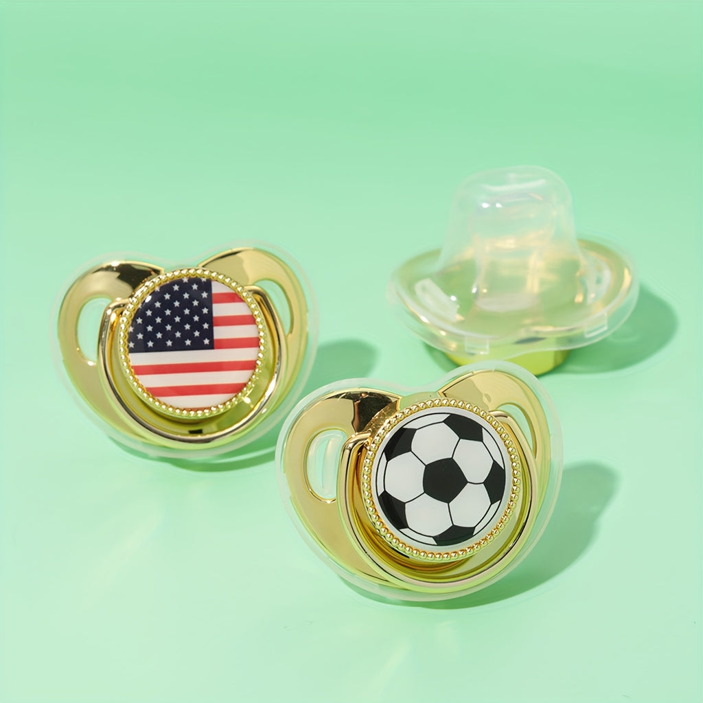 1 Soccer Ball, American Flag, Devil's Eye Silicone Printed Pacifier - Integrated Design with Dust Cover, Easy to Clean, Ideal Baby Party Gift, Multiple Options Available