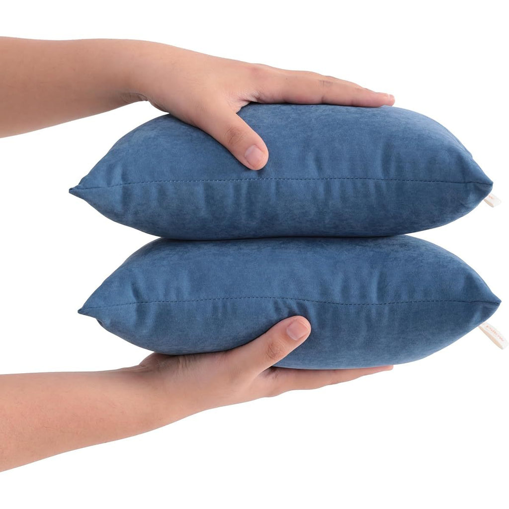 2pcs Microfiber Tiny Pillows, 11x7 Inches, Mini for Sleeping and Traveling, Washable, Soft Small Travel Nap Pillows, Denim Blue