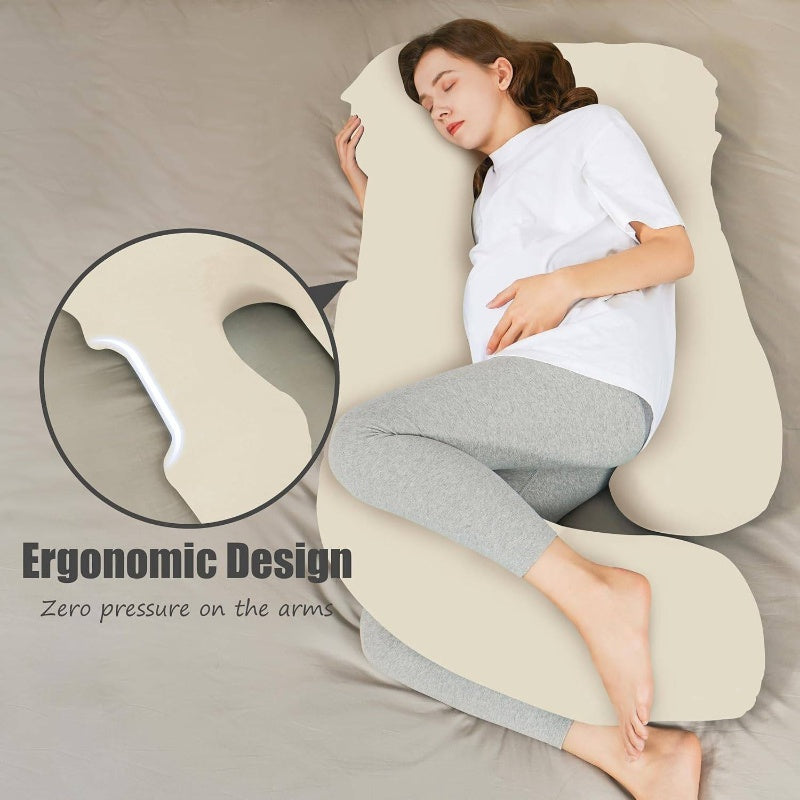 U - Shaped Pregnancy Pillow Sleeping - Full Body Maternity Support Pillow with Cooling Removable Cover - Comfort Back, HIPS, Belly - 57 Inch Pregnant Women, Ivory