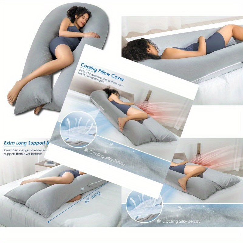 Extra Long U-Shaped Body Pillow for Sleeping - 65 Inch Full Body Support Maternity Pillow for Adults, Back Hip Legs Support, Pregnant Women, Grey, Comfortable Sleeping, Ergonomic Design, Durable Fabric