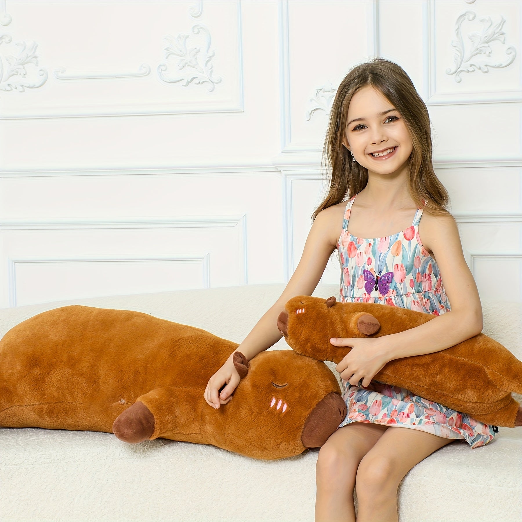 1pc The Capybara Pillow, Toy, Doll, Can Be Lying On The Stomach, The Kids Sleeps On The Bed with A Long Pillow Plush