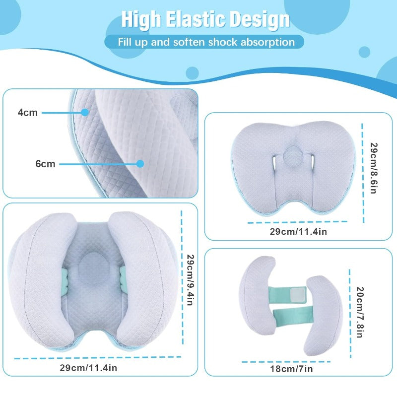 Upgraded 2 in 1 Baby Travel Pillow Adjustable Banana Shape Baby Neck Head Support Piloow Stroller Insert Cushion for 4 Months Up Toddler Blue