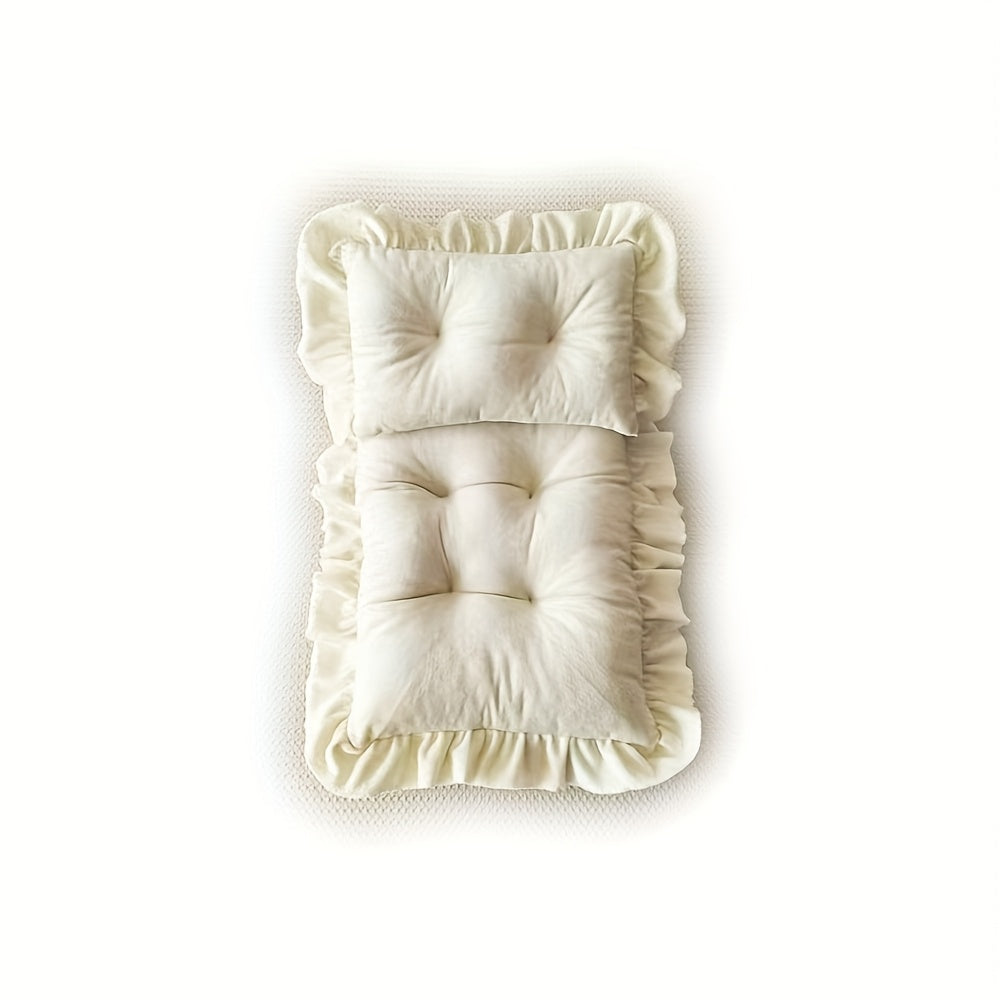 1Set Newborn Photography Prop - Soft Spandex Lace Cushions & Pillows, Elegant Beige and Navy Blue, Perfect First Meeting Gift for Youngsters, Newborn Photography Props|Elegant Cushions|Soft Spandex Fabric