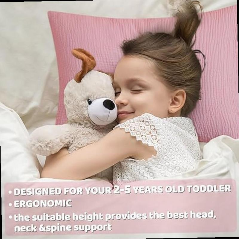 Pro Goleem Toddler Pillow with Muslin Cotton Pillowcase 13 18 Soft Toddler Pillows for Sleeping Kids Pillow Child Pillow Machine Washable Perfect Bed Toddler Cot and Travel Pink