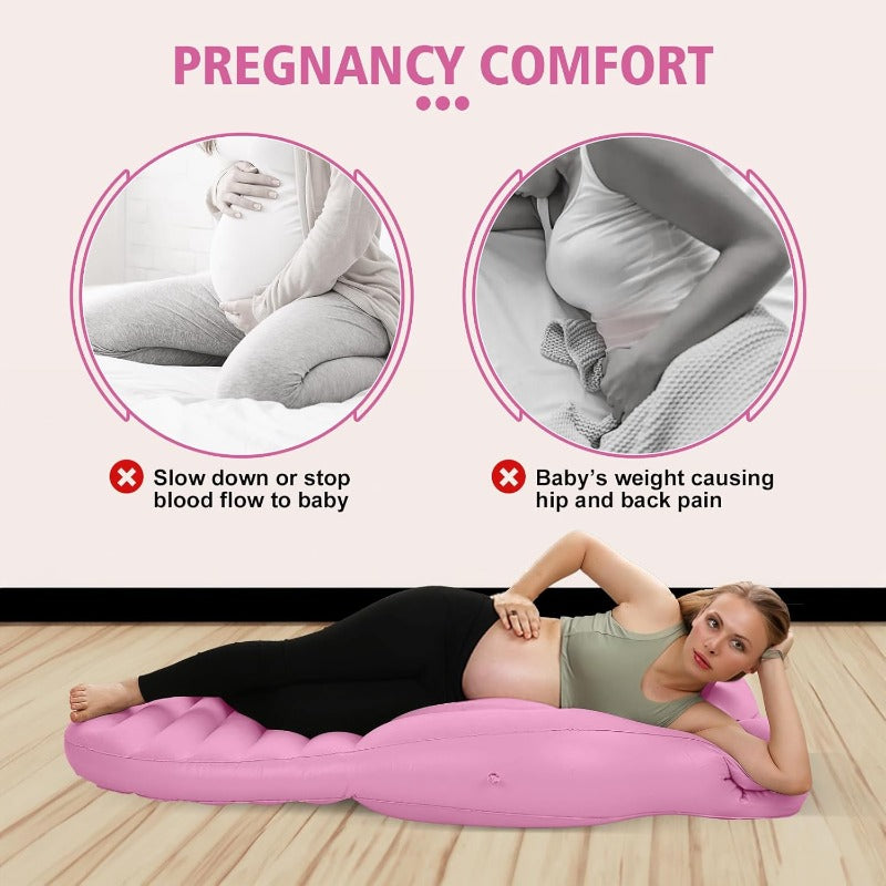 Pregnancy Blow Up Pillow Belly Mattress for Pregnant Women with Electric Pump Full Body Maternity Airbed with Hole for Stomach Sleeping Back Pain and SPD Relief Pink
