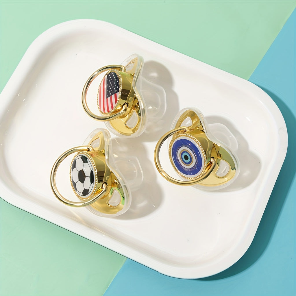 1 Soccer Ball, American Flag, Devil's Eye Silicone Printed Pacifier - Integrated Design with Dust Cover, Easy to Clean, Ideal Baby Party Gift, Multiple Options Available
