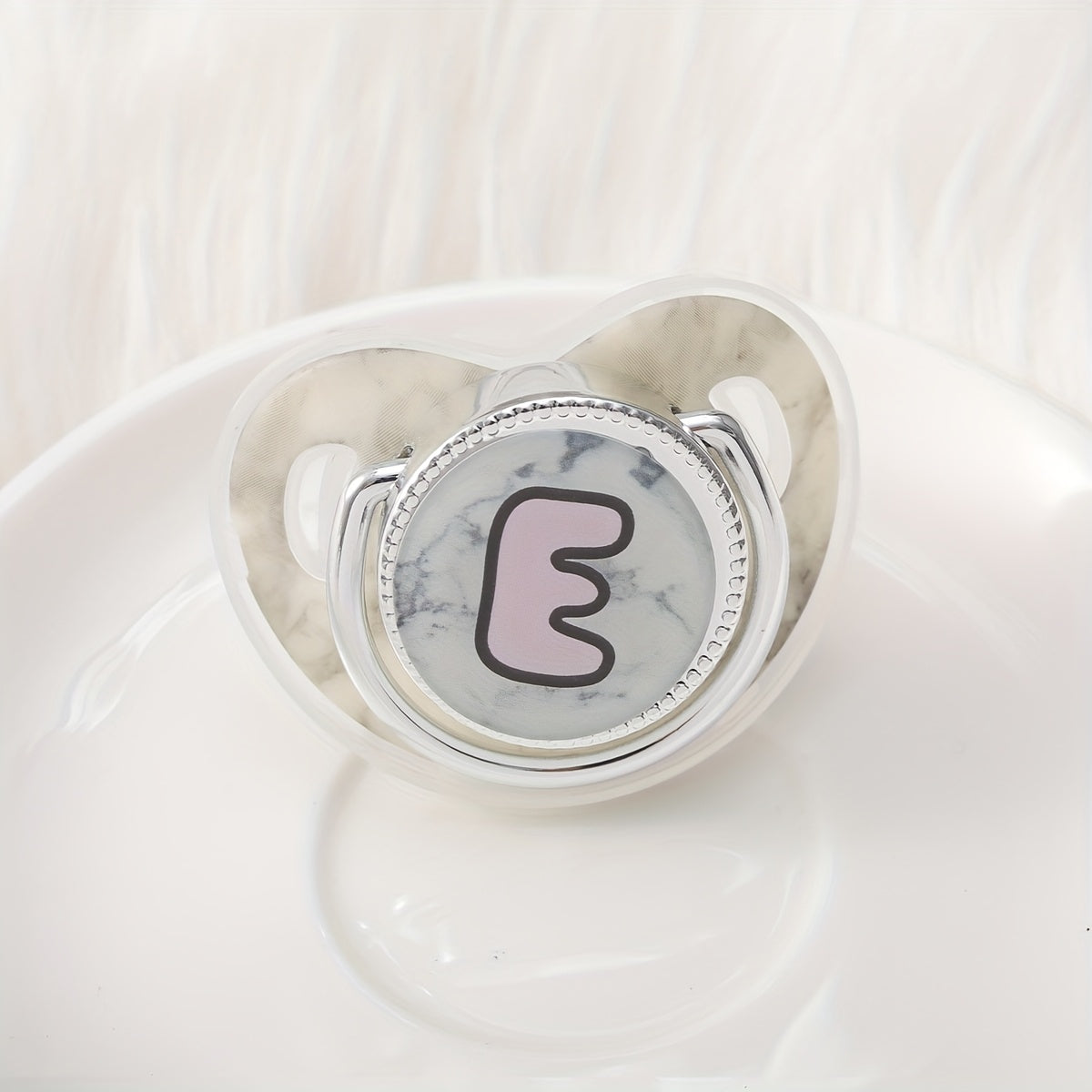 Phthalate-Free Soother 1pc Soft Silicone, Phthalate-Free Milk White Marble Letter Design Soother with Dust-Proof Lid - Safe & Comfortable, Multiple Styles - Ideal Gift, Essentials, Stylish Accessory