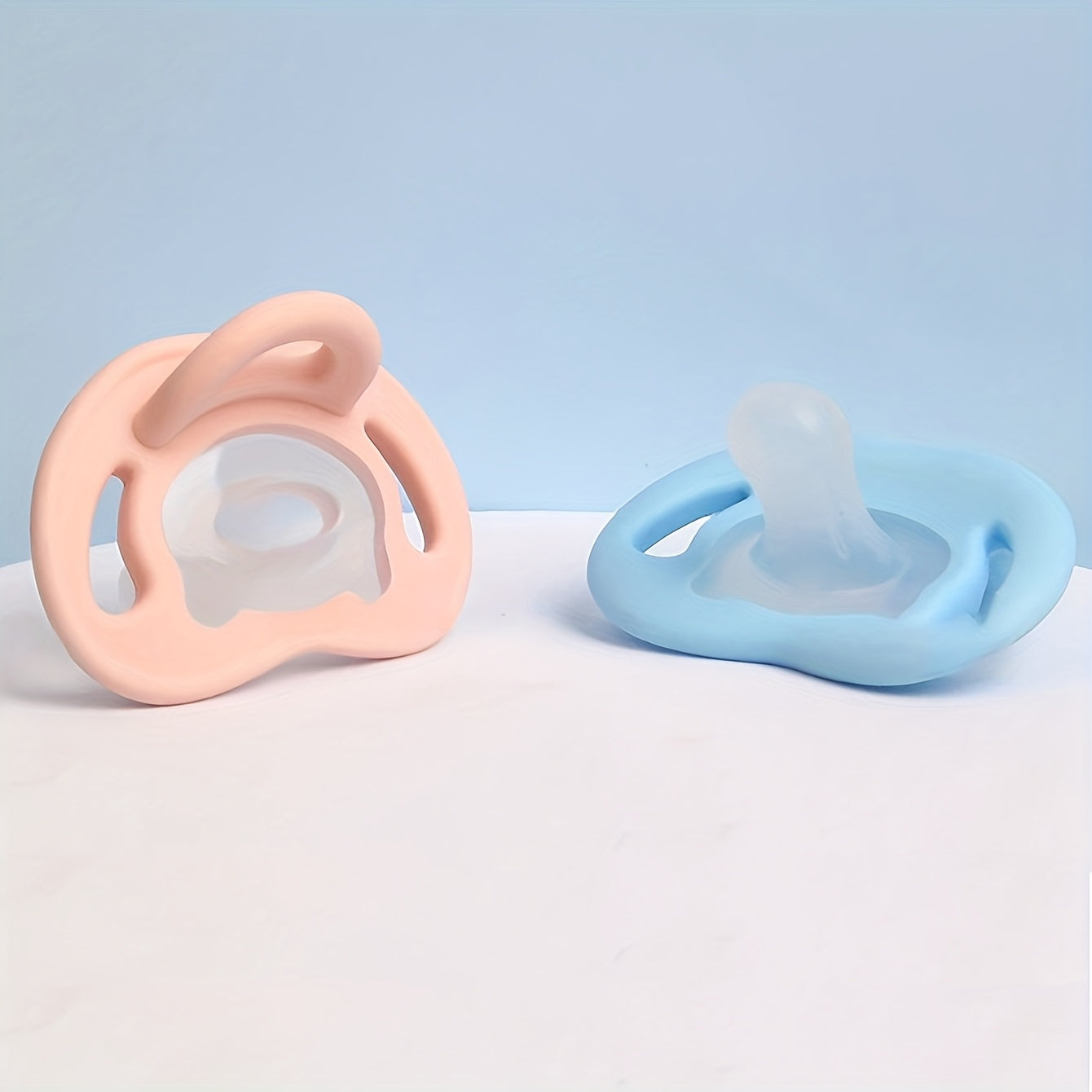 Soft Silicone Baby Pacifier with Thumb Nipple - Ergonomic Soother for Newborns, Gentle & Breastfeeding Support, Hypoallergenic, Pink & Blue, Newborn Soothing | Smooth Nipple Design | Gentle Soother, Pacifiers for Babies