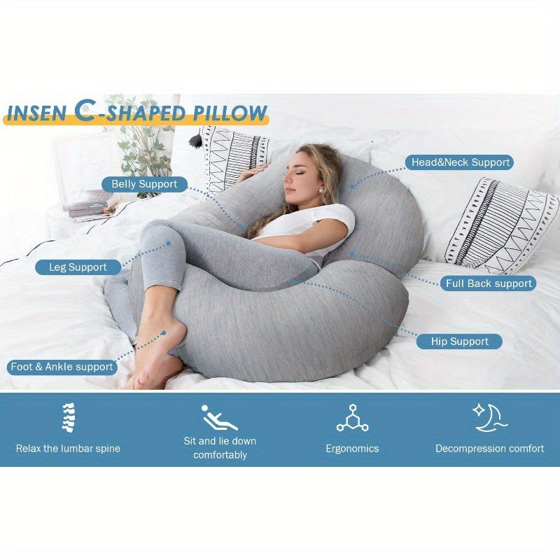 Cooling Pregnancy Pillow Maternity Pillow for Pregnant Women C Shaped for Side Sleeping Cooling Silky Grey