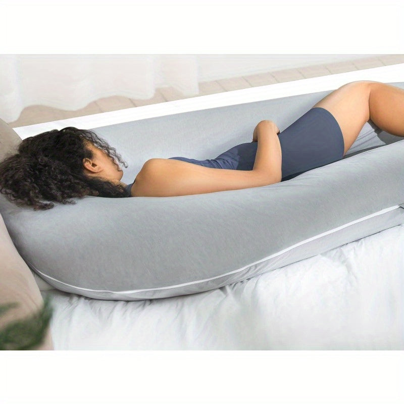 Extra Long U-Shaped Body Pillow for Sleeping - 65 Inch Full Body Support Maternity Pillow for Adults, Back Hip Legs Support, Pregnant Women, Grey, Comfortable Sleeping, Ergonomic Design, Durable Fabric