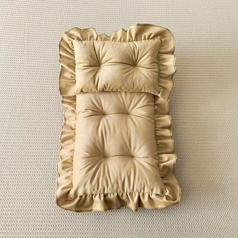 1Set Newborn Photography Prop - Soft Spandex Lace Cushions & Pillows, Elegant Beige and Navy Blue, Perfect First Meeting Gift for Youngsters, Newborn Photography Props|Elegant Cushions|Soft Spandex Fabric