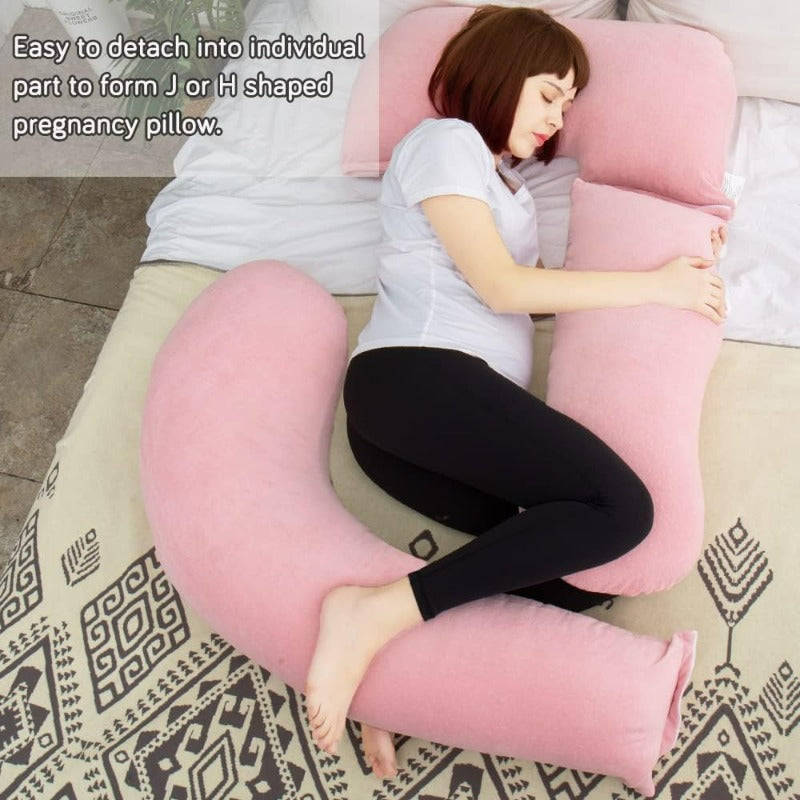 60in Full Body Pillow Nursing Maternity and Pregnancy Pillow Extra Large U Shape Pillows with Detachable Side Separate port Pillow and Removable Cover Veet Light Pink