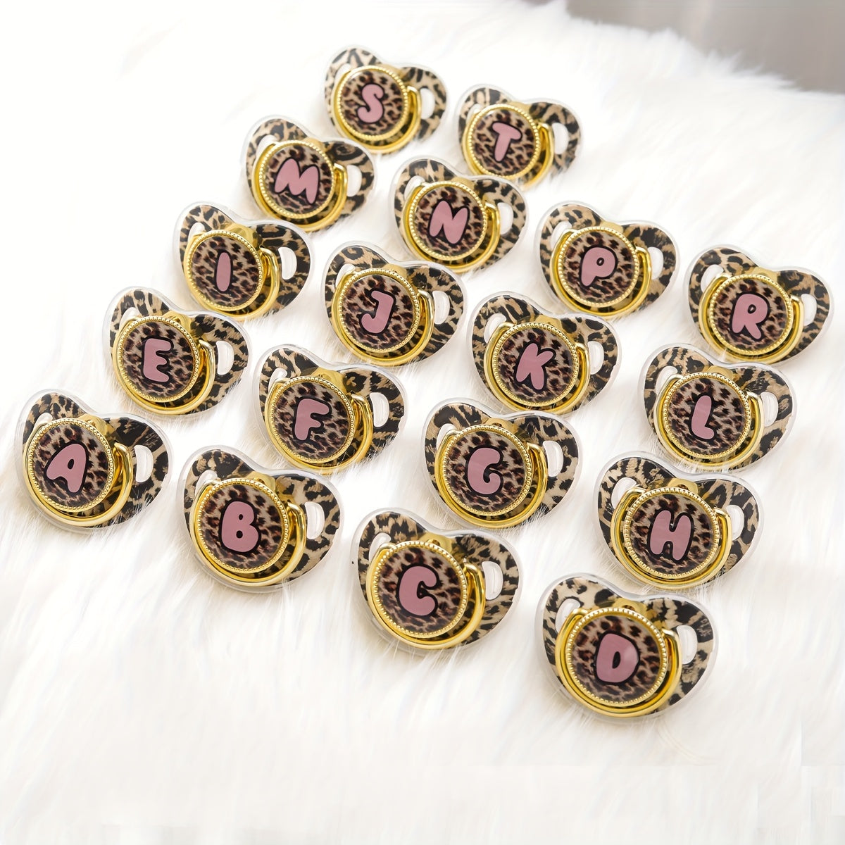 Golden Leopard Print Letter Pacifier with Dust-Proof Lid - Soft Silicone, Phthalate-Free, Safe & Comfortable Baby Teether for Boys & Girls - Multiple Alphabet Choices, Ideal Infant Gift, Toddler Pacifier, Playful Baby Accessory, Phthalatefree Pacifier