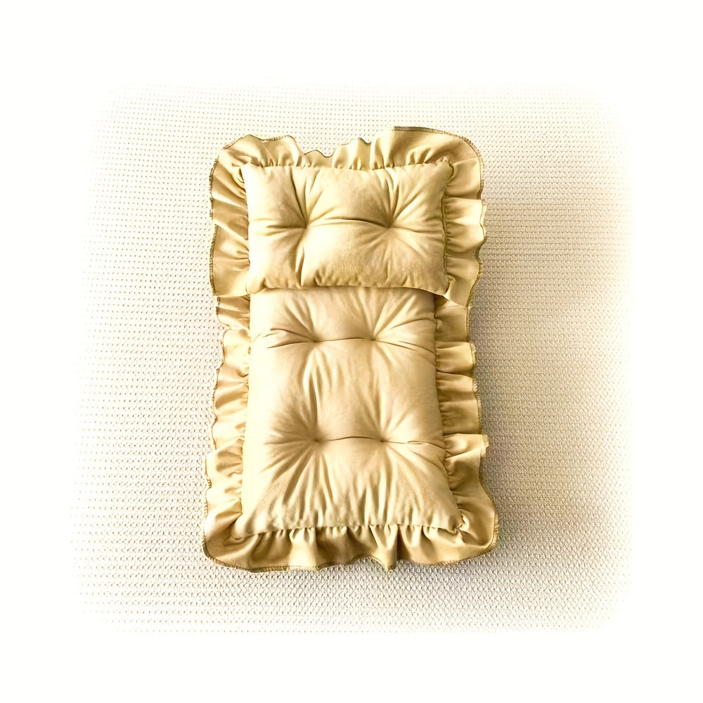 1Set Newborn Photography Prop - Soft Spandex Lace Cushions & Pillows, Elegant Beige and Navy Blue, Perfect First Meeting Gift for Youngsters, Newborn Photography Props|Elegant Cushions|Soft Spandex Fabric