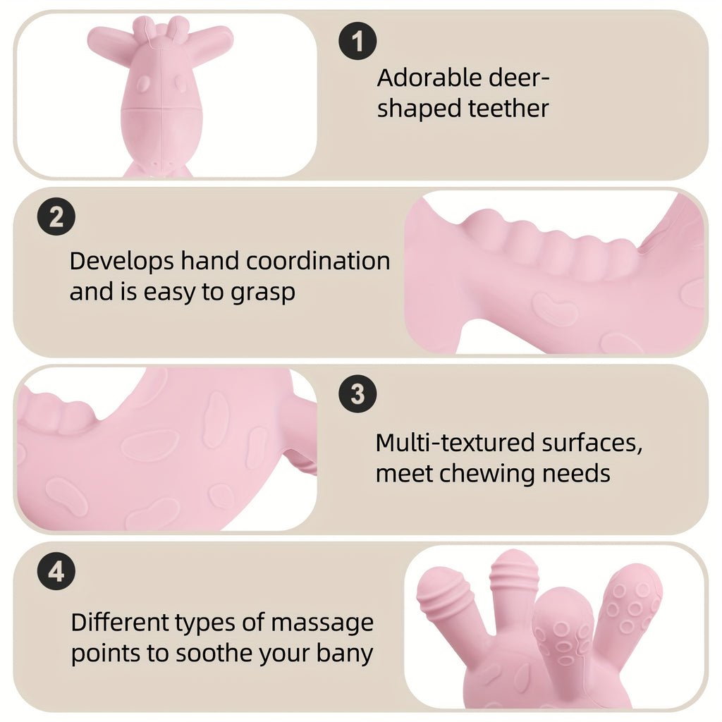 TYRY.HU Baby Deer Teething Toys, Christmas Thanksgiving Holiday Gifts for Babies, Food-Grade Silicone Teethers for Infants, Soothing Gums & Stocking Stuffers, BPA-Free Chew Toys