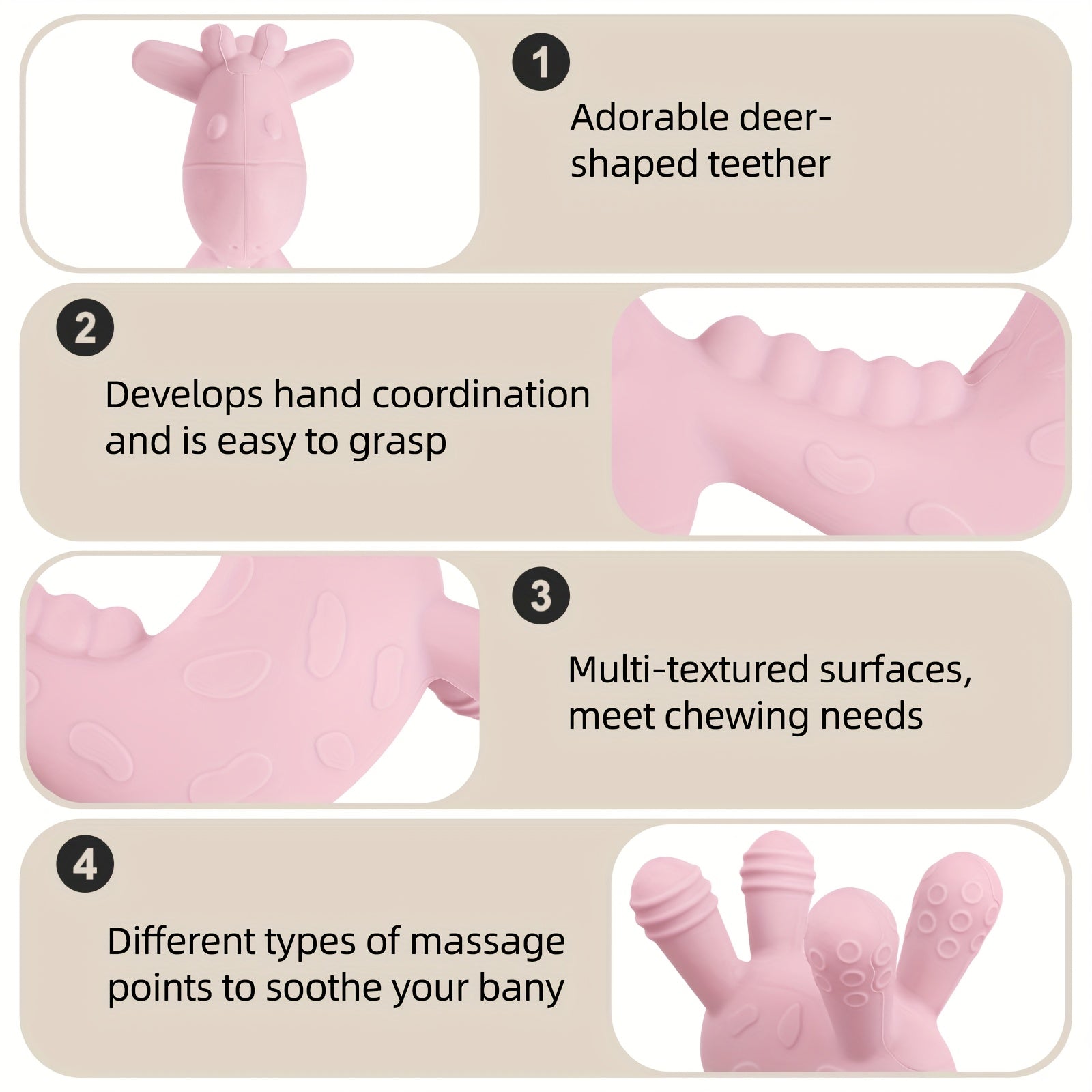 TYRY.HU Baby Deer Teething Toys, Christmas Thanksgiving Holiday Gifts for Babies, Food-Grade Silicone Teethers for Infants, Soothing Gums & Stocking Stuffers, BPA-Free Chew Toys
